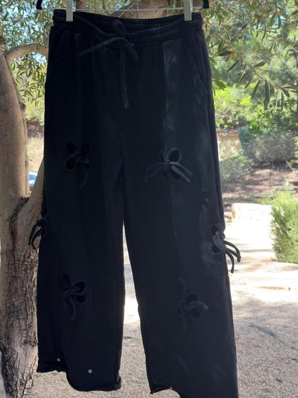 Emory Park Black Cutout Bow Wide-Leg Lounge Pants Size M